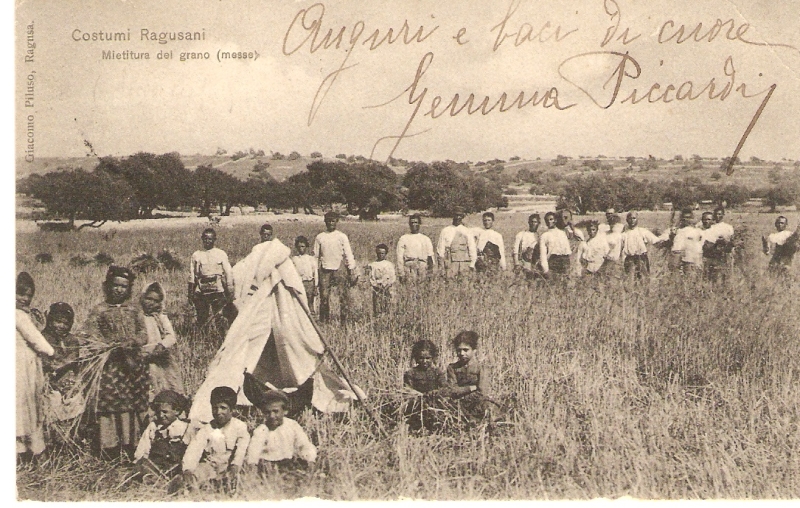 In campagna Così, il massaro Rosario mi ha detto che mi dava magare da manciare. Io, che per manciare era molto bravo, ci ho detto che ci antava subito subito, però, prima voleva essere pagato anticipato, non con li lire 5, ma con li 2 tumila di crano, perché sapeva che mia madre farina dentra casa non ni aveva.